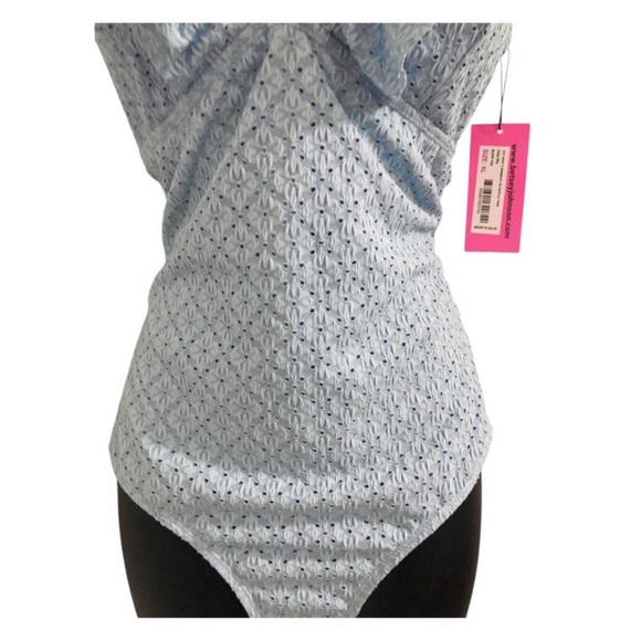 Betsey Johnson Clear sky blue 1piece Ruffle strap eyelet Swimsuit size small new - Picture 5 of 16